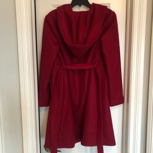 Hooded dark red pea coat